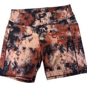 Leg End High Waist Tie Dye Athletic Shorts Rust Orange Black Moisture Wicking 1X